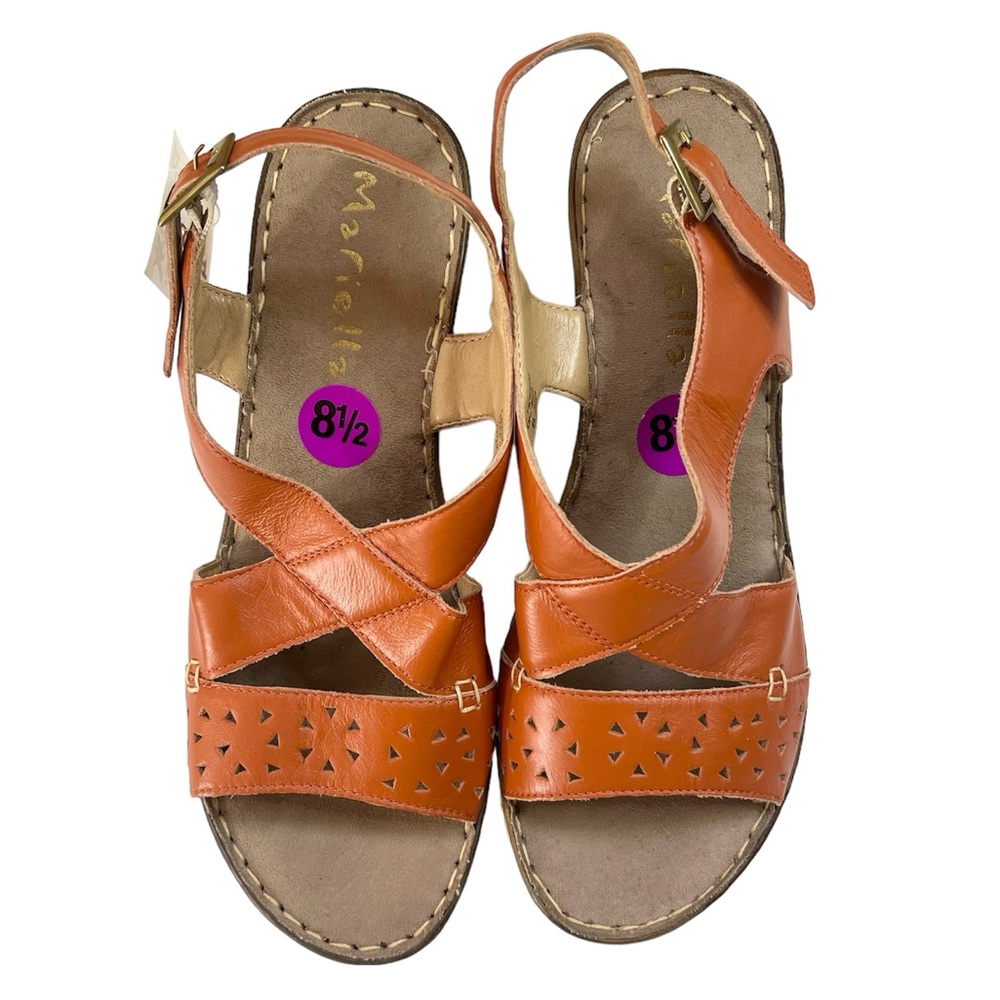 NWT Mariella Brown Orange Leather Lightweight Sandals With Wedge- 8.5